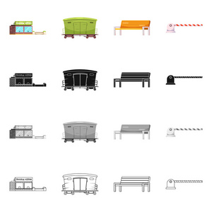 列车和车站符号的矢量设计。股票火车票矢量图标集