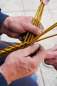 由 pussywillow 枝制成的编织鞭作为复活节传统