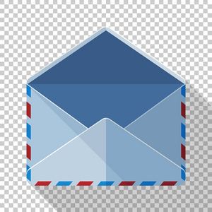 以平面样式打开邮件信封图标, 在透明背景上有长长的阴影