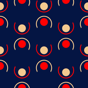 几何蓝色无缝背景。色红色和米色样式为墙纸纺织品和织品