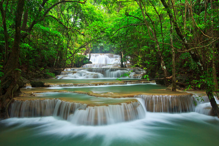 在森林里瀑布照片