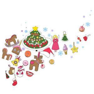 一套新年和圣诞绘画矢量, 装饰, 圣诞装饰品, 天使, 糖果