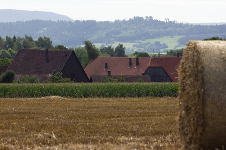 8月夏季近斯图加特风景区德国南部地区的秸秆桶