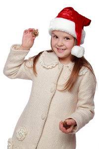可爱的孩子，圣诞老人的帽子是快乐和笑
