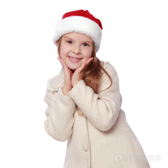 可爱的孩子，圣诞老人的帽子是快乐和笑
