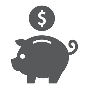 存款标志符号, 金融和银行, 小猪银行符号, 矢量图形, 在白色背景上的实体模式, eps 10