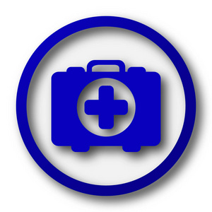 医疗袋图标。白色背景上的蓝色互联网按钮