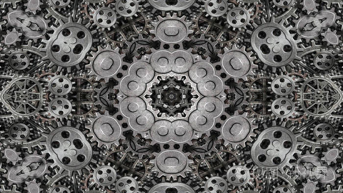 抽象金属工业与技术概念对称图案观赏装饰万花筒运动几何圆和星形