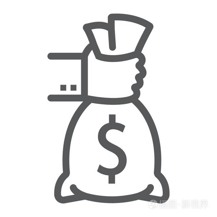 手拿钱线图标 金融和银行 投资符号 矢量图形 一个白色背景的线性