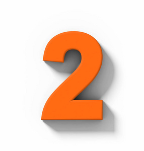 数字 2 3d 橙色隔离白色与阴影正交投影-3d 渲染照片