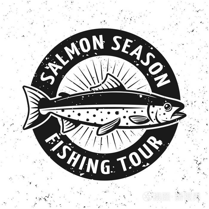 三文鱼季节钓鱼锦标赛矢量徽章