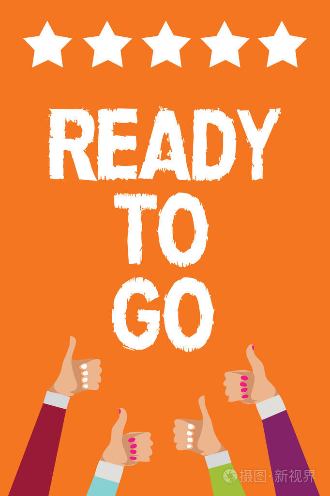 准备未来的旅行任务开始男人女人手竖起大拇指批准五星级信息橙色背景