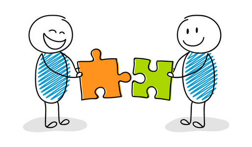 小组的卡通人物解决难题.向量照片