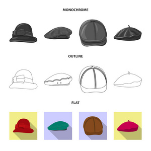 帽子和帽子符号的矢量插图。头饰和辅助股票矢量图的收集