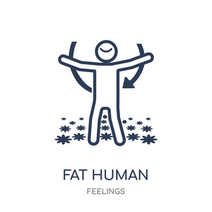 肥胖的人类偶像。脂肪人线性符号设计从感情收集。简单的大纲元素向量例证在白色背景