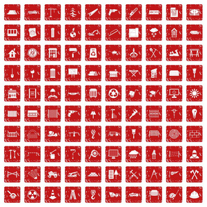 100个建筑材料图标设置粗糙的红色