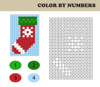 颜色按数字, 教育游戏为儿童。着色书与编号的。圣诞袜