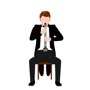 存储白线矢量图标长笛图标矢量图卡通大象演奏单簧管乐器颜色图标设置