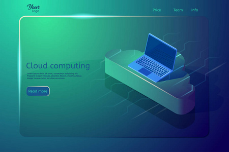 云计算网页模板和横幅。等距向量图