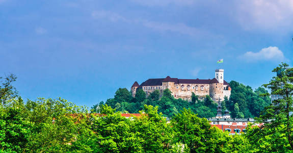 Ljubljanica 城堡的大厦斯洛文尼亚