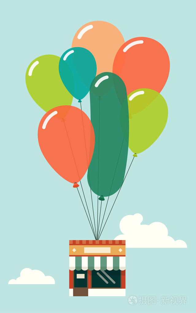 气球飞走了的小店插画-正版商用图片08rwnk-摄图新视界