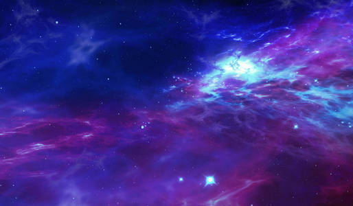 银河抽象3d 插图。宇宙与恒星在星云云中诞生。太空旅程的概念与探索