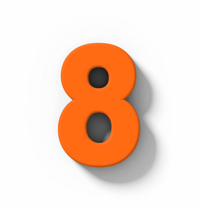数字 8 3d 橙色隔离白色与阴影正交投影3d 渲染
