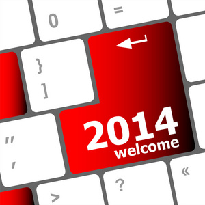 新的一年的概念 在电脑键盘上欢迎 2014年关键