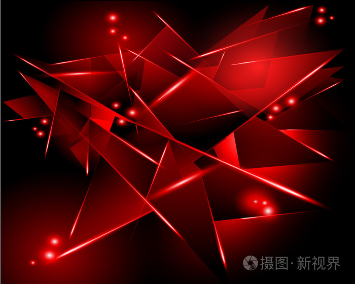 抽象的黑色背景下,有红色的几何形状
