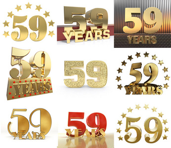 集五十九年 59 年 庆典设计。周年纪念金数模板元素为您的生日聚会。3d 插图