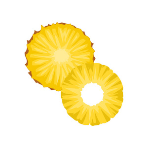 成熟菠萝两片圆形薄片的平面矢量图标.美味的热带水果.