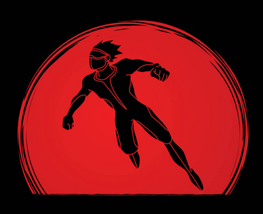 超级英雄飞行行动, 卡通超人男子跳跃图形矢量