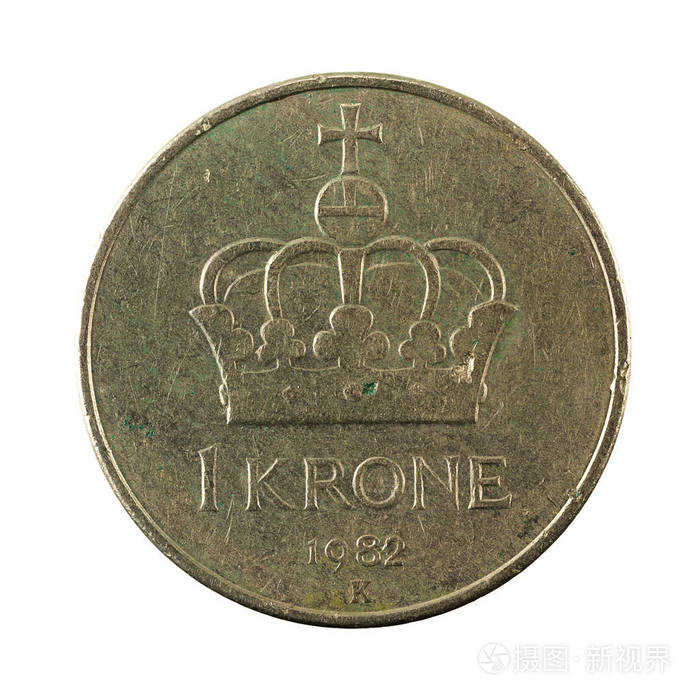 1挪威克朗硬币1982正面被隔绝在白色背景上