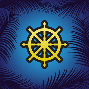 船车轮标志。向量。蓝色黑色轮廓的金色图标