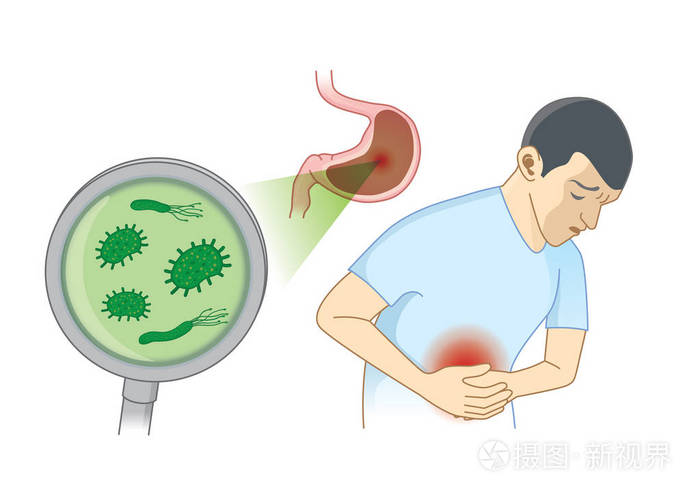 患胃痛症状的人是细菌.卫生与健康概念说明