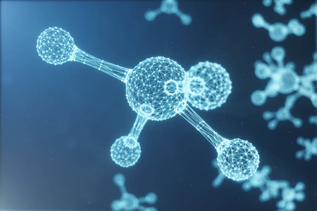 数字分子, 原子免费植物。低 polygoanl 网格结构, 连接线和点。连接线和点的分子结构。3d 插图