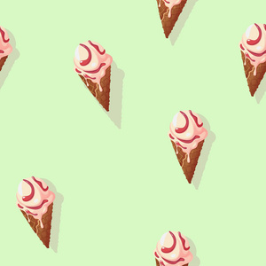 与草莓冰淇淋锥无缝模式。矢量背景