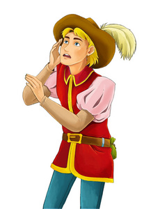 中世纪贵族动画片中世纪字符贵族站立讲话解释愉快的王子看和微笑例证