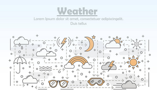 矢量薄线艺术天气海报横幅模板图片