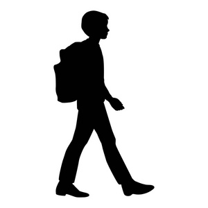 一个男孩带着背包去学校的孤独剪影