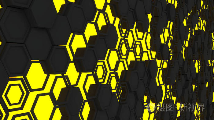 六边形墙.蜂窝图案.3d 渲染插图