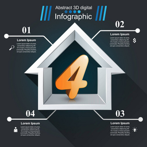 房子抽象3d 图标。业务图表。四3d 图标