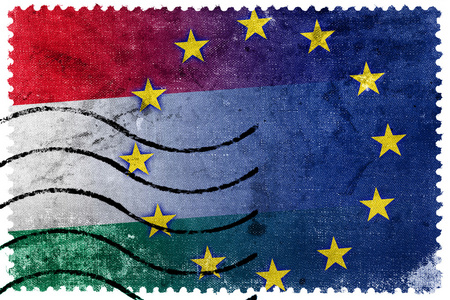 匈牙利和欧洲联盟旗帜旧邮票