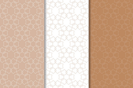 棕色和白色的几何装饰品。一套无缝模式的网络, 纺织品和墙纸