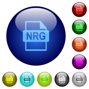 Nrg 在圆形彩色玻璃按钮上的文件格式图标