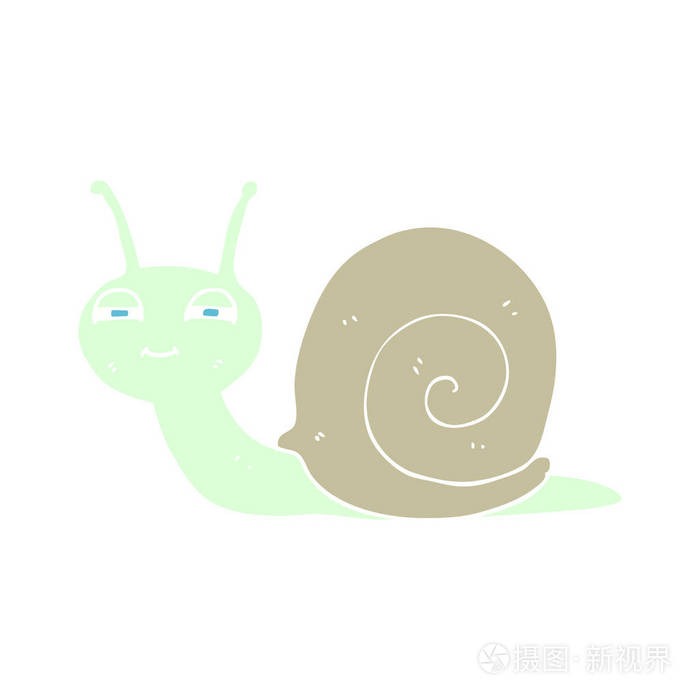 可爱蜗牛的扁平彩色插图