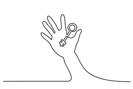 抽象手拿键连续一条线简单的线条画的手拿着一支钢笔抽象手拿着一个小