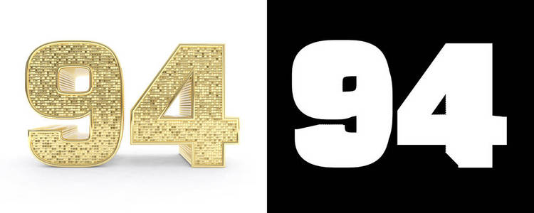 金色九金色数字九十四 (数字 94) 在白色背景与下落阴影和 alpha 通道