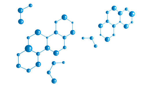 白色背景上的蓝色分子或原子。抽象结构 i