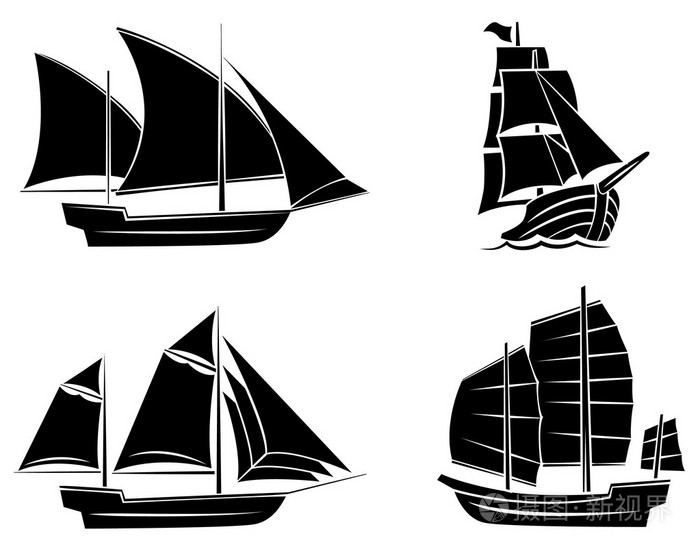 船象征的黑色剪影集合
